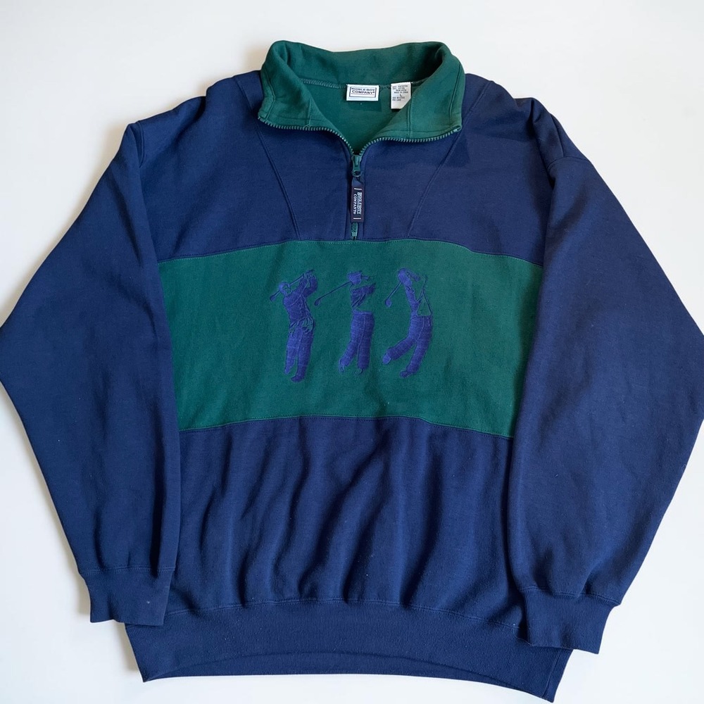 Vtg Bugle Boy Company Mens Golf Embroidered 1/4 Zip Sweatshirt Navy Green Rugby